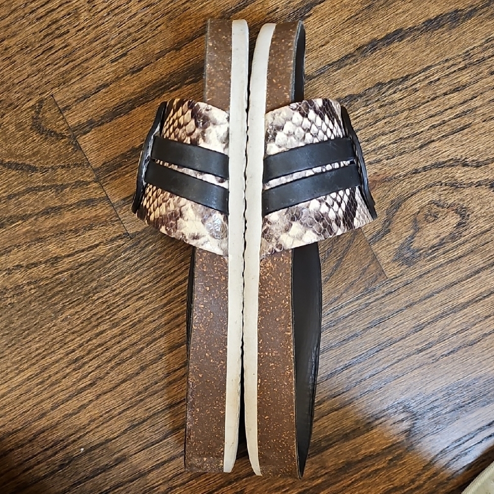 Tory Burch Leigh Slide Sandals Black and Brown Snake Print - Picture 5 of 13